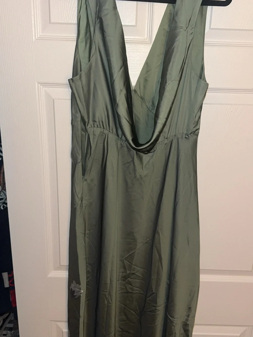 Green dress w/ Blue Floral Accent V-Neck Maxi Dress